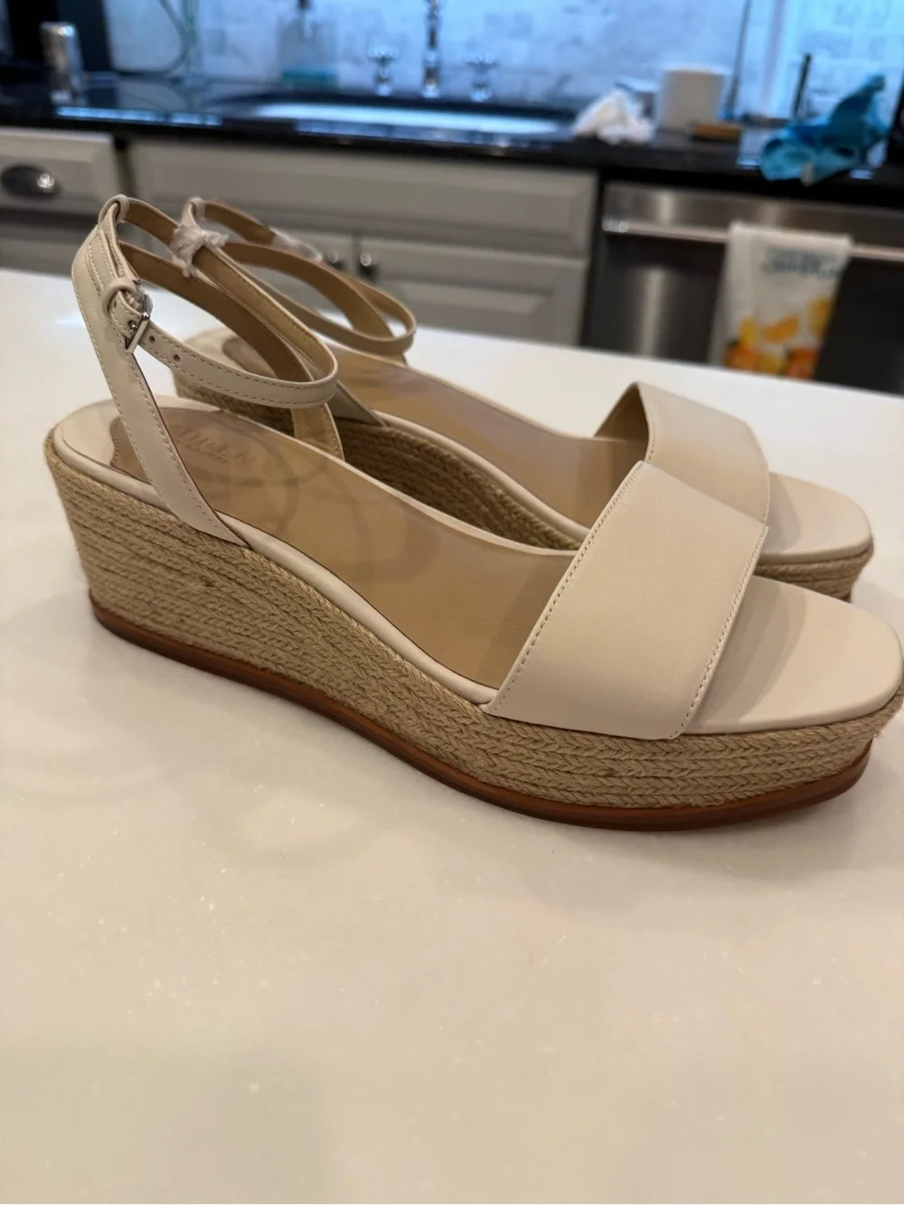 Ralph Lauren Leona Espadrille Platform Wedge Sandals Leather Ivory Sz 9.5 NEW!